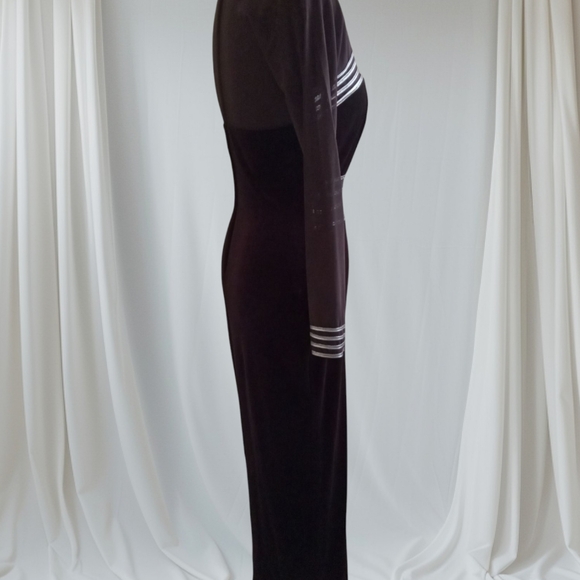 Chocolate Color Stretch/velvet Dress with Long Cuffed Sleeves for Cocktail Night - Picture 5 of 7